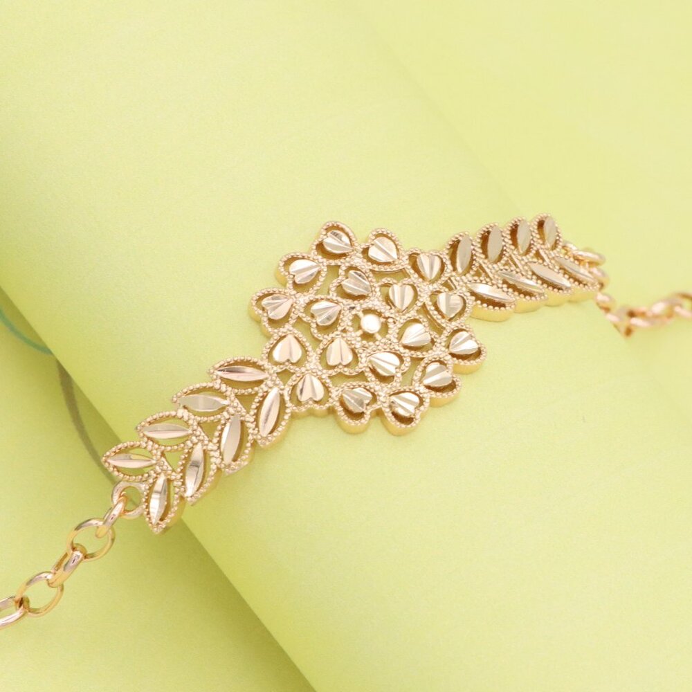 "Elegant Floral Leaf Rose Gold Bracelet with Adjustable, XPBL1137